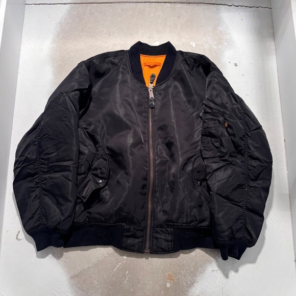 Alpha Industries Other - Vintage Alpha Industries MA-1 Flight Jacket Black Orange Lining Size Medium